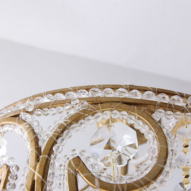 French Luxury Crystal Bead Strings Bowl Gold Iron 5-Light Semi-Flush Mount Ceiling Light