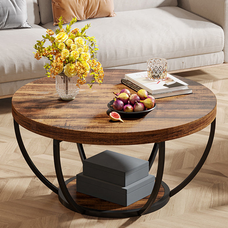 Mesa de café moderna de lujo redonda de tablero de densidad de acero con 1 estante para sala de estar 