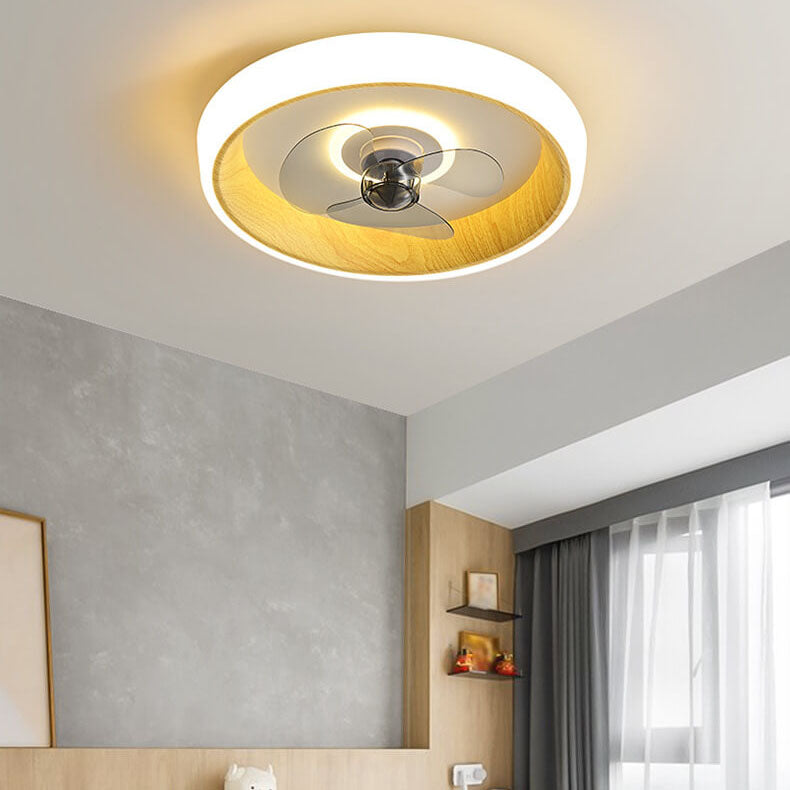 Nordic Minimalist Round  Acrylic Wood Grain LED Flush Mount Ceiling Fan Light