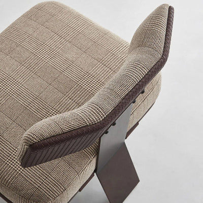 Coussin rectangulaire de luxe moderne en coton et lin avec cuir de selle et acier inoxydable Chaise d'accent avec dossier pour salon 