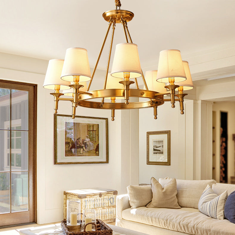 Moderne Luxus Runde Leuchter Kupfer Stoff 5/6/8/10 Licht Kronleuchter Für Wohnzimmer 