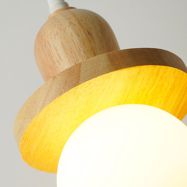Lámpara de araña de isla de 1/3/5 luces con pantalla de vidrio de globo y marco lineal de madera tradicional japonesa para sala de estar 