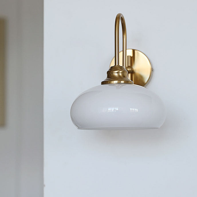 Contemporary Nordic Round Dome Iron Glass 1-Light Wall Sconce Lamp For Bedroom