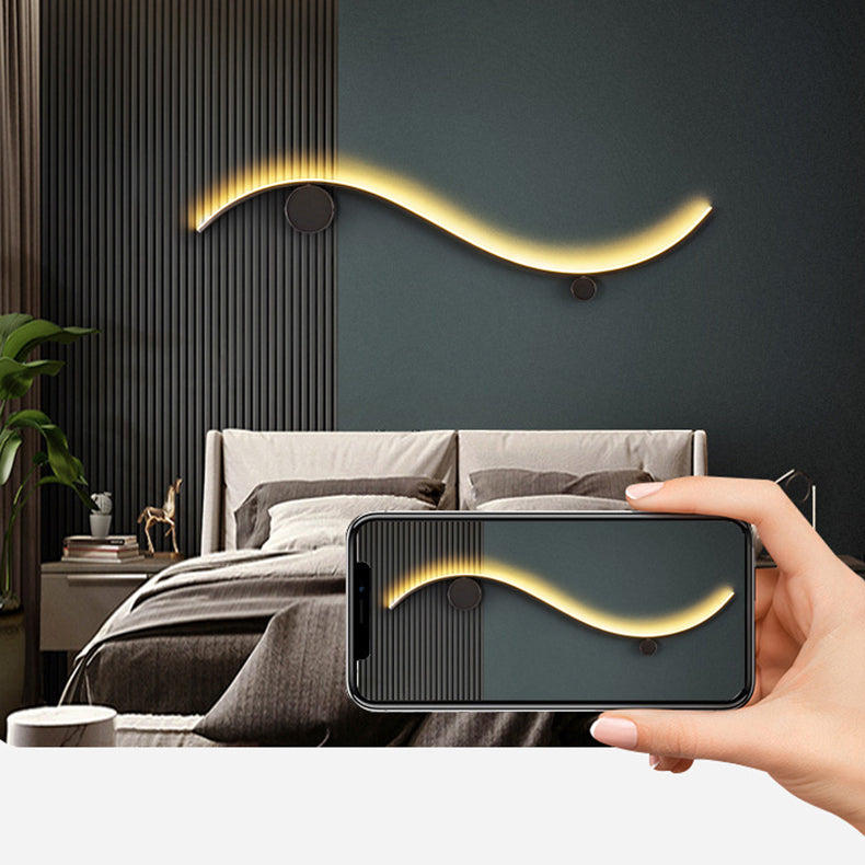 Modern Minimalist Copper Silicone Line Wave Circle LED Wall Sconce Lamp For Hallway