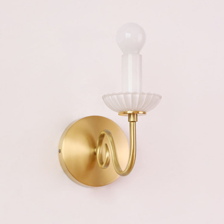Traditional French Candelabra Brass Glass 1-Light Wall Sconce Lamp For Bedroom