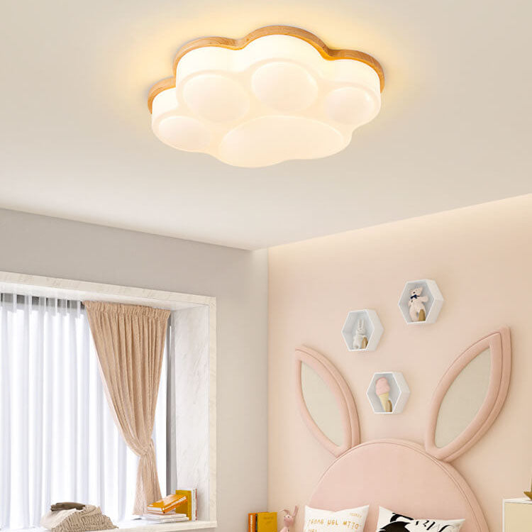 Nordic Creative Cat Paw Design Wood PE LED Flush Mount Ceiling Light