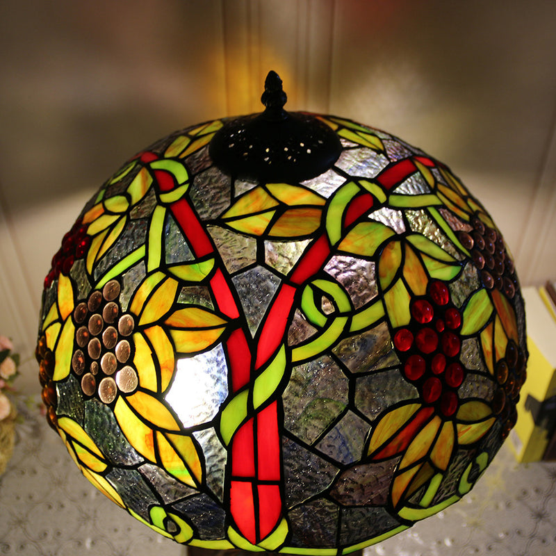 Lampe de Table Traditionnelle Rustique Ronde en Résine et Verre à 2 Lumières pour Chambre 