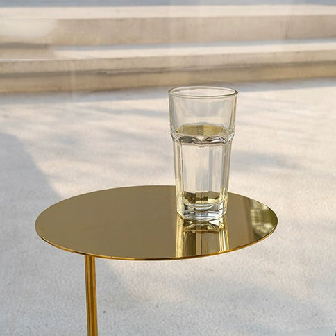 Table basse ronde minimaliste moderne en acier inoxydable en forme de J pour salon 