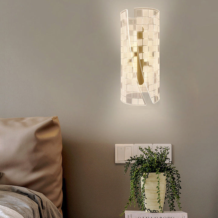 Moderno lujo hierro acrílico cilindro línea de corte LED para mesita de noche 