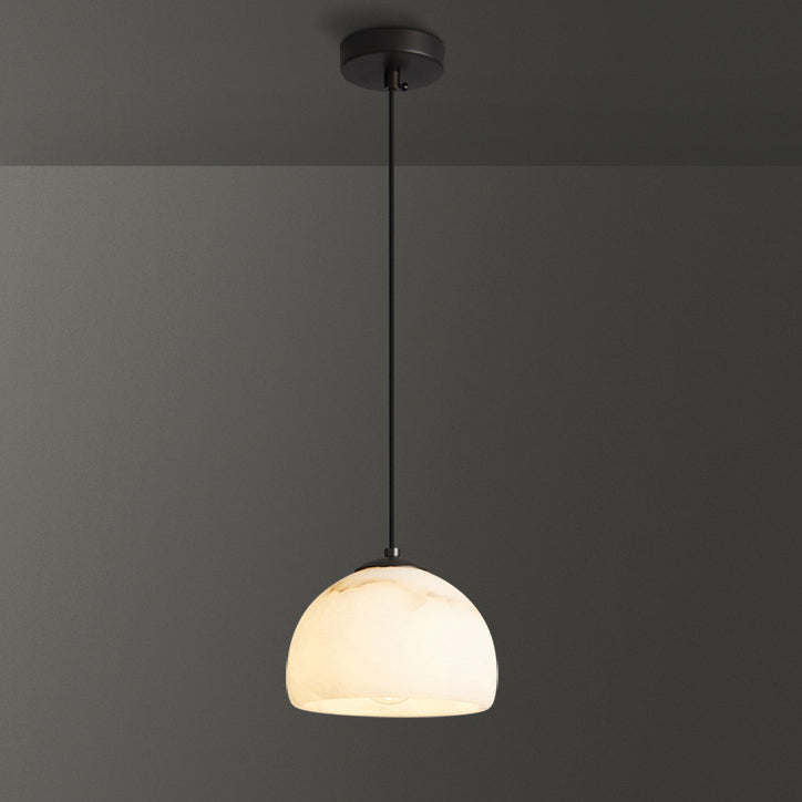 Lumière Suspendue Moderne Minimaliste Cylindre Cône Demi-Ronde en Cuivre et Pierre à 1 Ampoule Pour Chambre 