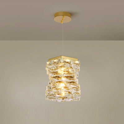 Moderne Luxus Edelstahl Kristall Unregelmäßige Spalte LED Pendelleuchte Für Wohnzimmer 