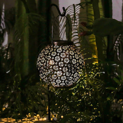 Moderne Art Deco Solar Wasserdichte Tragbare Blume Runde Laterne Eisen LED Outdoor Licht Für Garten 
