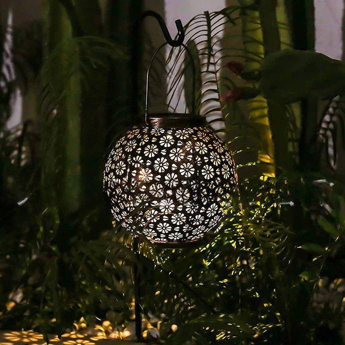Moderne Art Deco Solar Wasserdichte Tragbare Blume Runde Laterne Eisen LED Outdoor Licht Für Garten 