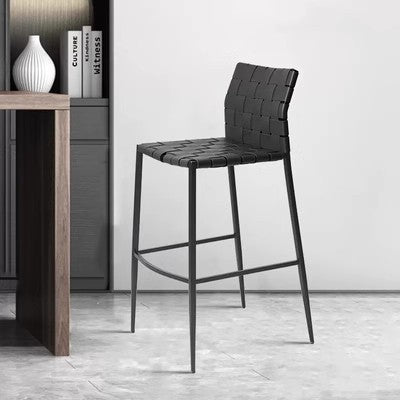 Contemporary Luxury Square Saddle-Style Faux Leather Metal Bar Stool Backrest Footrest For Dining Room