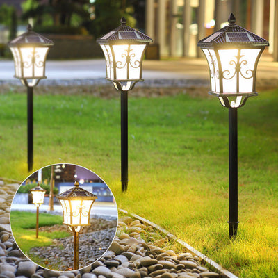 الإضاءة الخارجية التقليدية الصينية الشمسية المقاومة للماء من الألومنيوم والحديد والزجاج LED لأعمدة المناظر الطبيعية للحدائق 