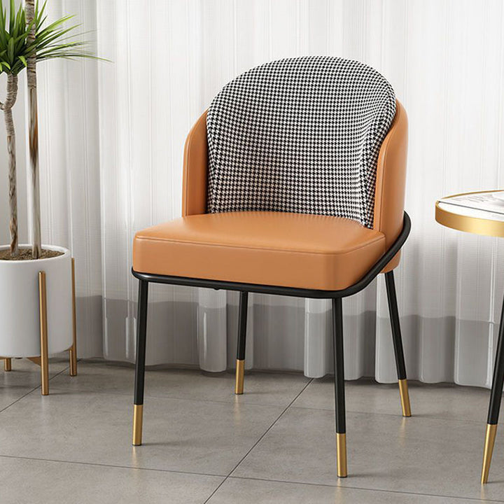Contemporary Nordic PU Leather Fabric Iron Sponge Square Wraparound Dining Chair Backrest For Living Room