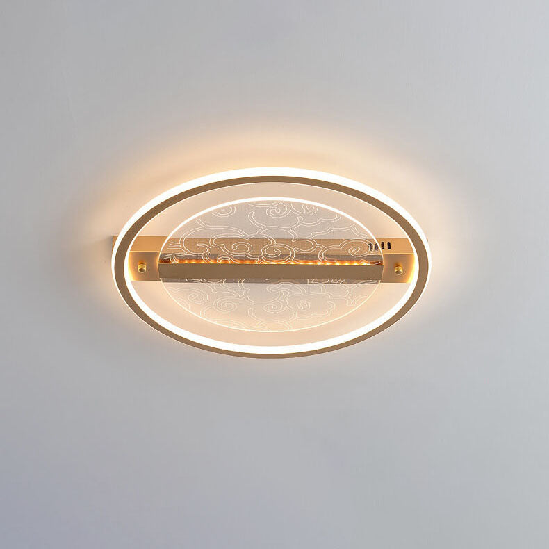 Chinese Zen Texture Acrylic Iron Gold Finish Frame LED Flush Mount Ceiling Light