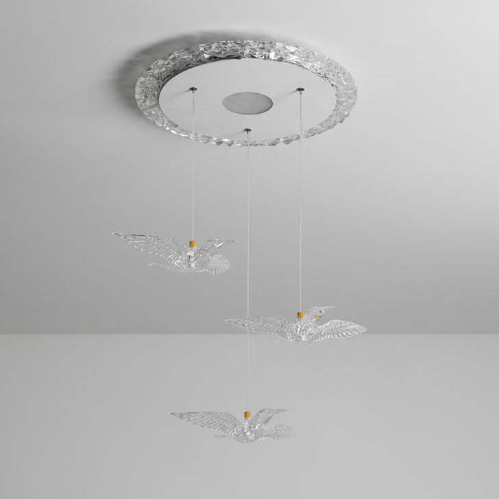 Moderno lujo tres pájaros hierro acrílico LED candelabro para dormitorio 