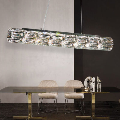 Modern Light Luxury Crystal Long Column 8/10/12-Light Island Light Chandelier