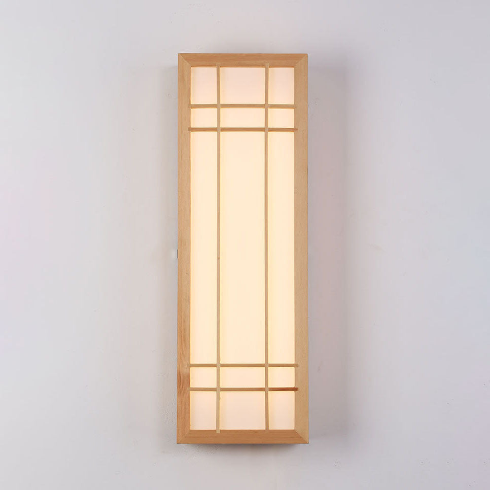 Aplique de pared LED de acrílico de madera maciza rectangular tradicional japonesa para dormitorio 