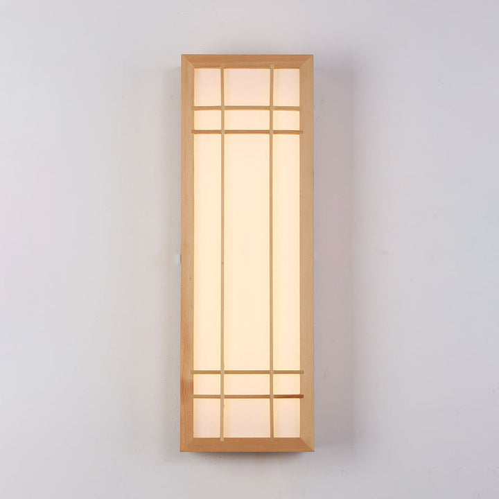 Aplique de pared LED de acrílico de madera maciza rectangular tradicional japonesa para dormitorio 