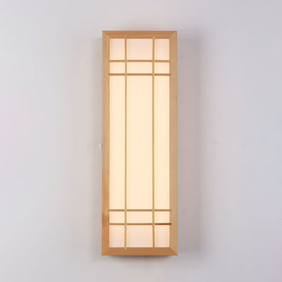 Traditional Japanese Rectangle Solid Wood Acrylic LED Wall Sconce Lamp For Bedroom