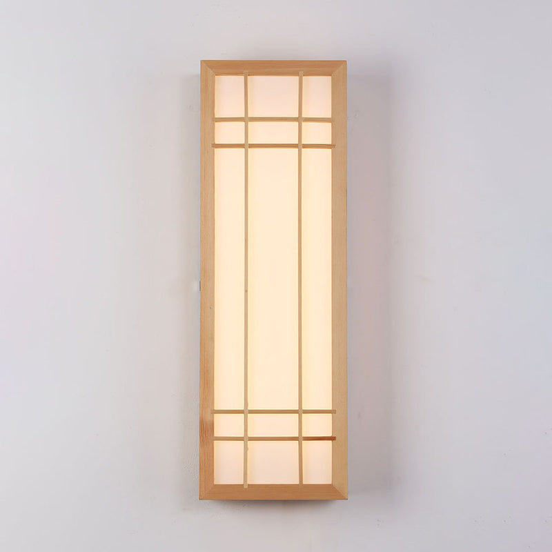 Traditional Japanese Rectangle Solid Wood Acrylic LED Wall Sconce Lamp For Bedroom