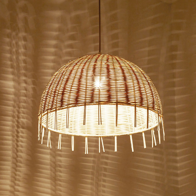 Traditional Vintage Rattan Half Ball Grass Rattan Bamboo 1-Light Pendant Light For Bedroom