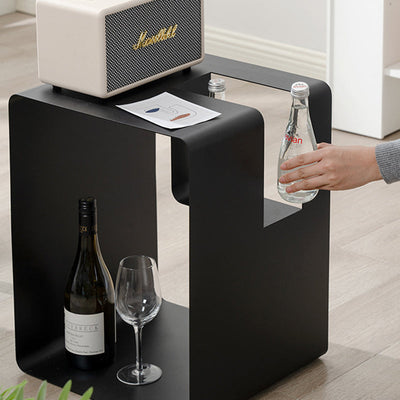 Mesa Auxiliar Moderna Minimalista Rectangular Cúbica de Hierro con 2 Almacenamientos para Sala de Estar 