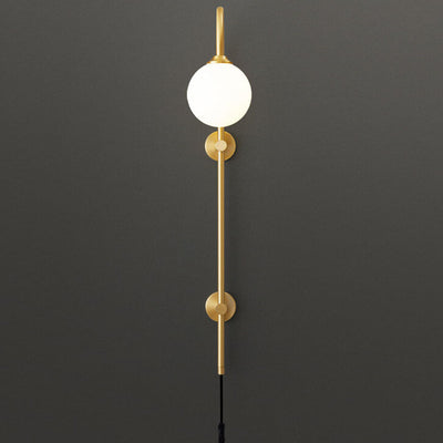 Nordic Minimalist Glass Round Ball Copper Long Pole 1-Light Wall Sconce Lamp