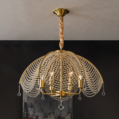 Lustre contemporain de luxe avec cadre doré et perles en cristal à 6 lumières pour salon 