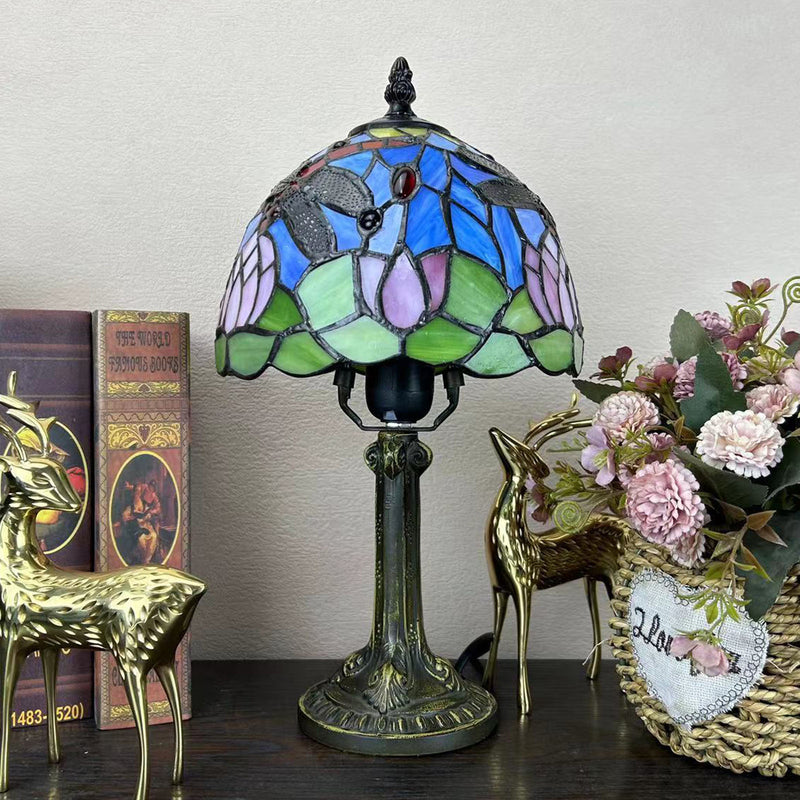 Traditionelle Tiffany Legierung Glas Dome Blume 1-Licht Tischlampe für Nachttisch 