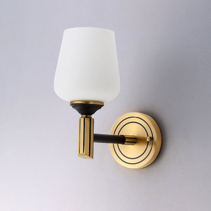 Traditional European Cylindrical Cup All Brass Glass 1-Light Wall Sconce Lamp For Bedroom