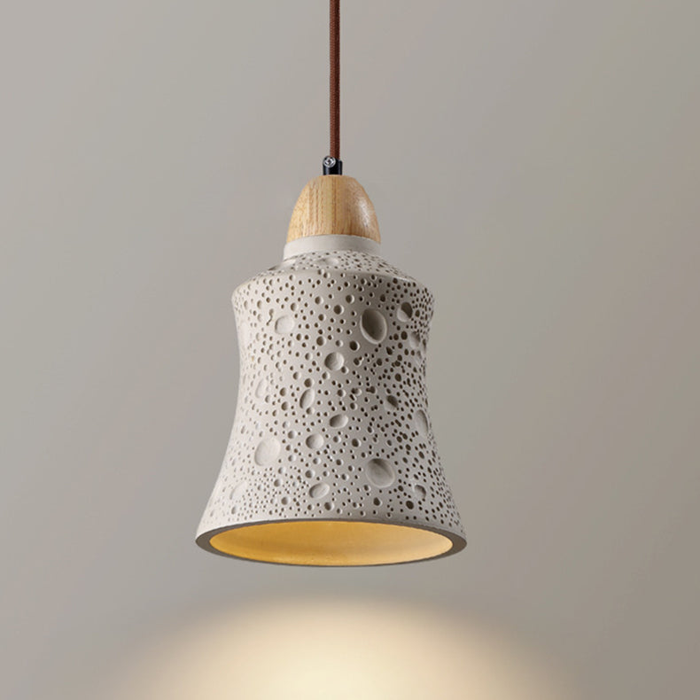 Lámpara colgante contemporánea de cúpula industrial de madera maciza con cemento de 1 luz para sala de estar 