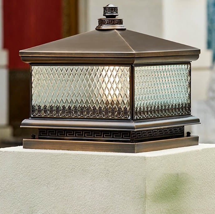 Traditionelle Chinesische Palast Messing Glas Solar 1-Licht Außenleuchte Für Garten 