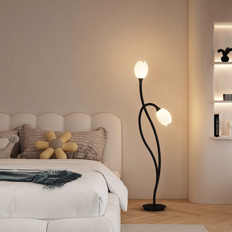 Lámpara de pie de 1 luz de plástico enrollado de hierro contemporáneo y creativo con tulipanes para sala de estar 