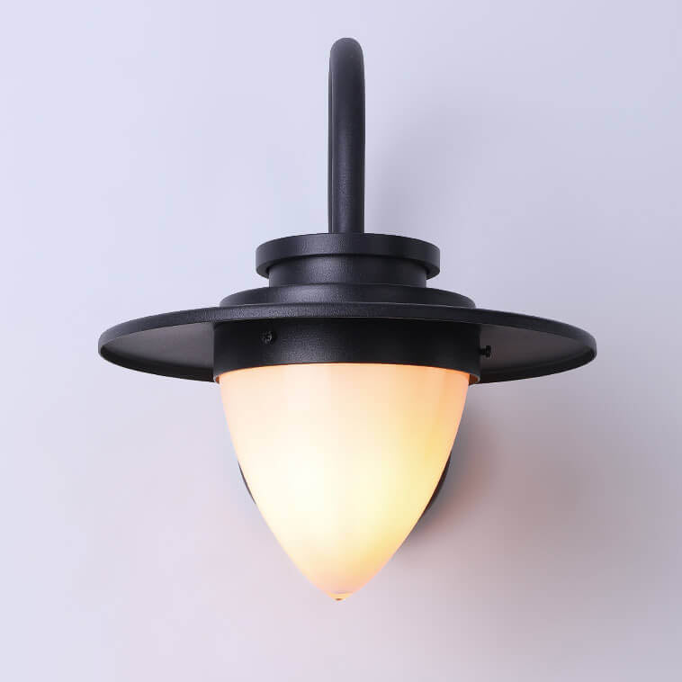 Contemporary Retro Peach Glass Iron Outdoor Waterproof 1-Light Wall Sconce Lamp For Garden
