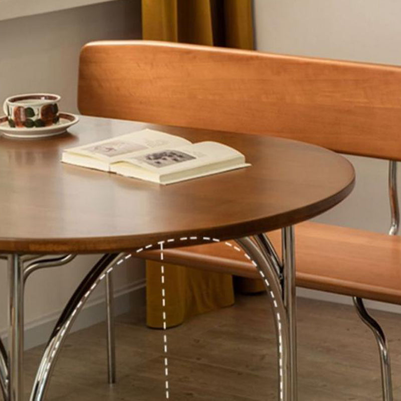 Table à manger elliptique vintage traditionnelle en bois de frêne de pin et acier inoxydable pour 4 places 
