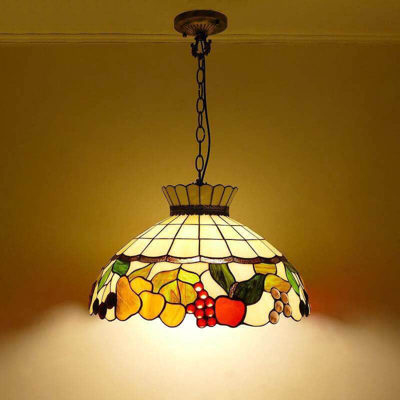 Tiffany Fruit Platter Decor Stained Glass Crown Shape 1-Light Pendant