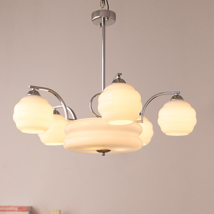 Lustre Moderne à Branches Courbées Style Mi-Siècle avec Baguette Ronde et Globes en Verre et Fer 4/6/8 Lumières pour Salon 