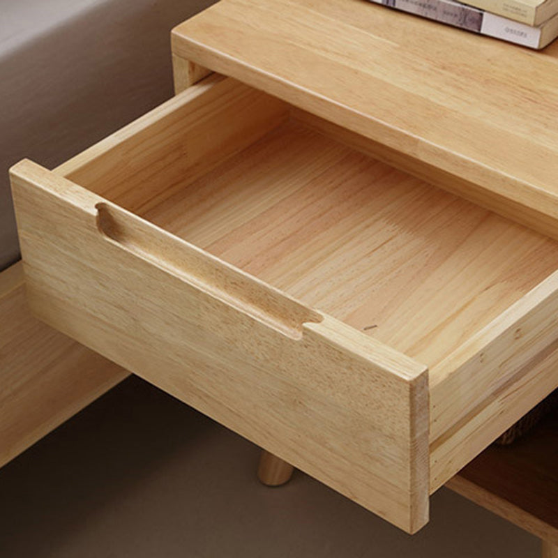 Contemporary Scandinavian Square Tabletop Rubberwood Nightstand 1-Drawer For Bedroom