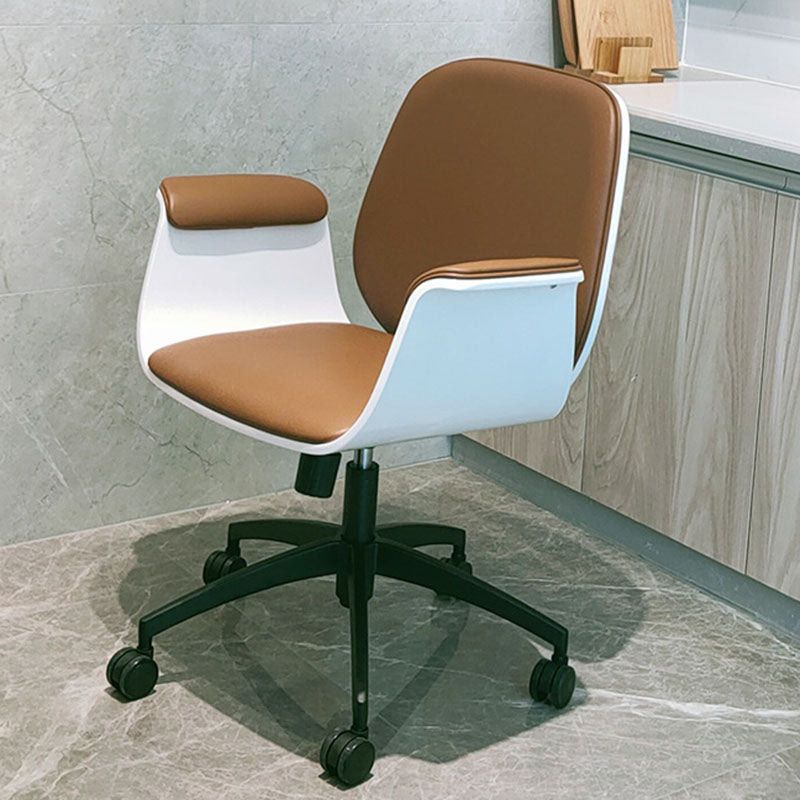 Zeitgenössischer Luxus-Mikrofaserleder-Schreibtischstuhl mit Holzmaserung, höhenverstellbar, drehbar, Rückenlehne und Armlehne für das Home-Office 
