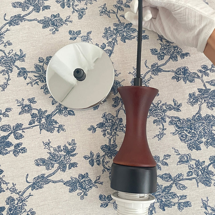 Lámpara colgante de 1 luz, tradicional, vintage, redonda, de madera y vidrio, cilindro redondo, para sala de estar 