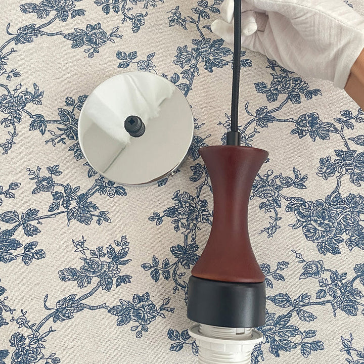 Lámpara colgante de 1 luz, tradicional, vintage, redonda, de madera y vidrio, cilindro redondo, para sala de estar 