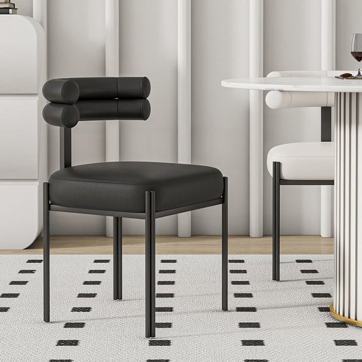 Chaise de salle à manger contemporaine créative demi-arc carré en similicuir métal dossier sans accoudoirs pour salle à manger 
