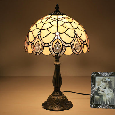 Tiffany Retro Lotus Resin Base Stained Glass 1-Light Table Lamp