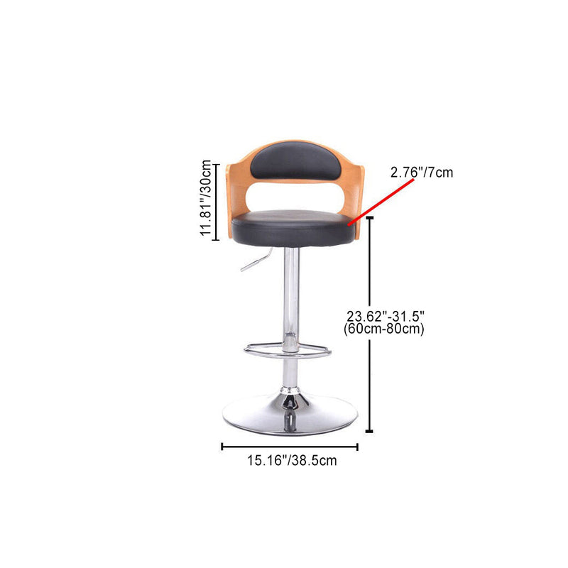 Contemporary Simplicity Round Faux Leather Upholstered Adjustable Height Swivel Bar Stool Low Back Footrest For Dining Room