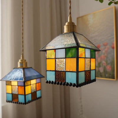 Tiffany Kreatives Buntglas-Haus 1-Licht Pendelleuchte 