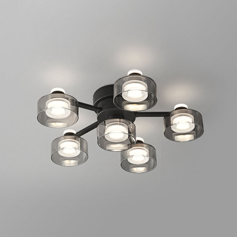 Moderne minimalistische runde Kupfer Acrylglas LED Semi-Flush Mount Deckenleuchte für Wohnzimmer 