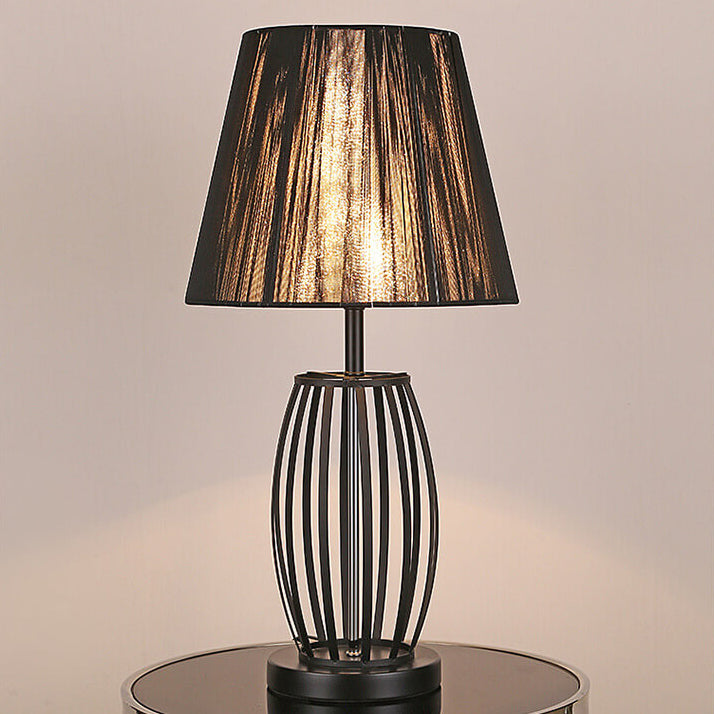 Lámpara de mesa de 1 luz con base hueca de hierro de hilo de seda hecho a mano clásico chino 